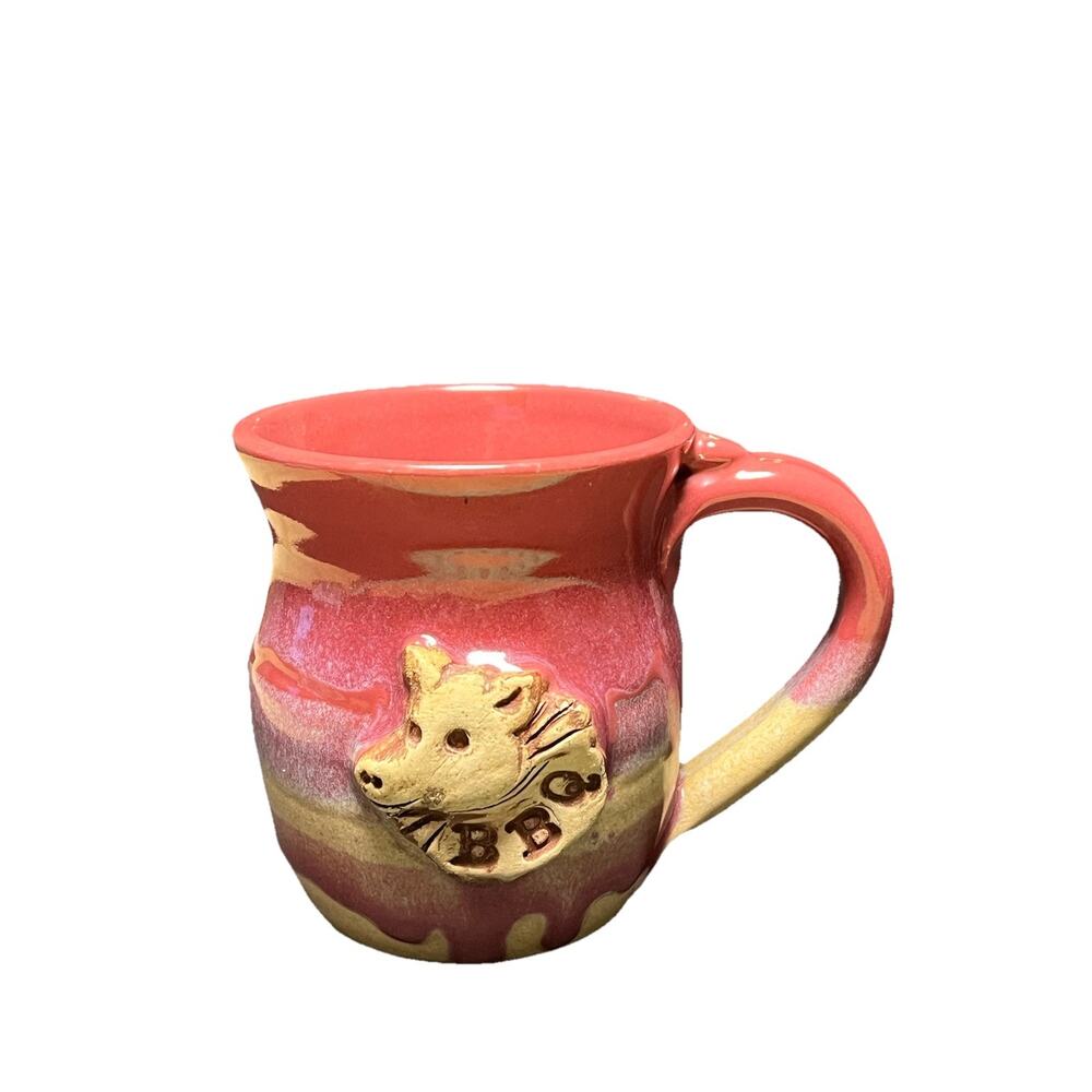 Pig BBQ Coffee Mug Glaze Drip Studio Art Pottery Artisan Novelty Large Pink Boho